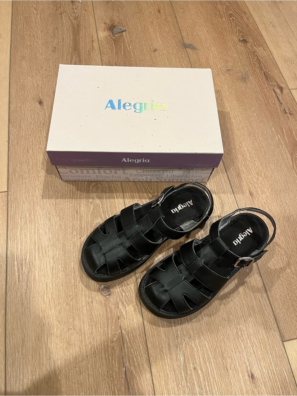 Alegria Ingrid Black Leather Platform Fisherman Sandals EU 37